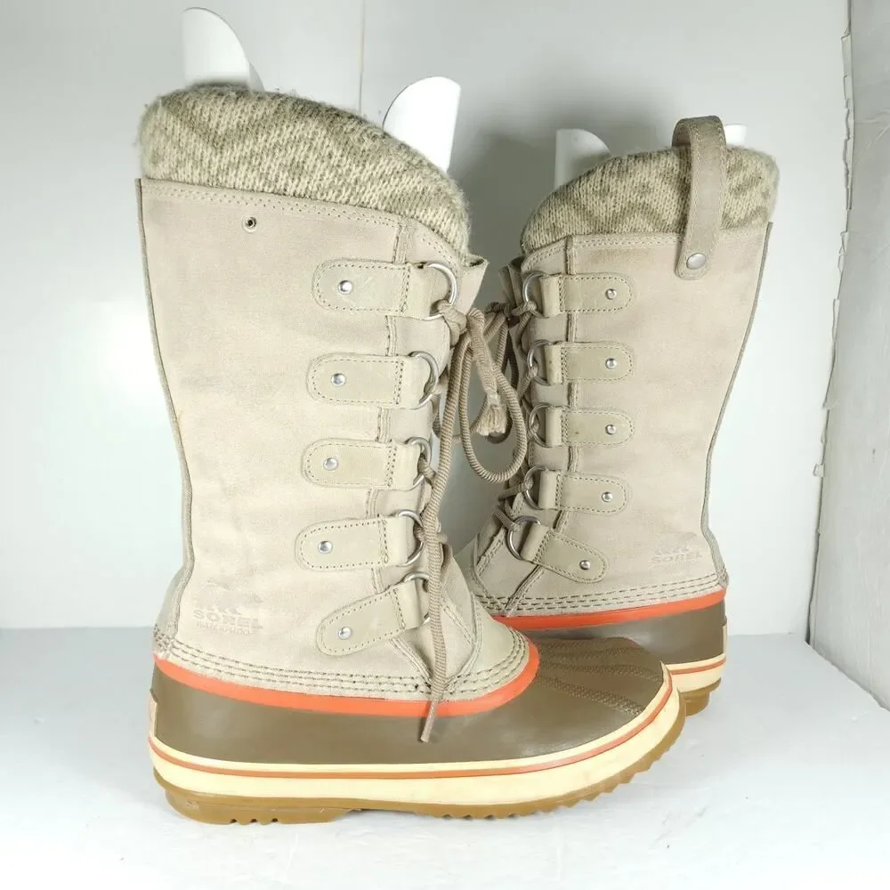 Sorel Women's Joan Of Arctic US7 Tan Suede Knit Waterproof Lined Snow Boots